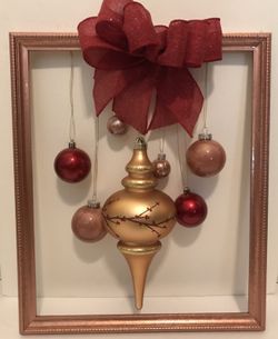 Framed Christmas ornaments art, large