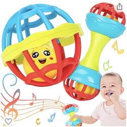 HETOMI Infant Toys 6 to 12 Months Baby Rattle Easy-Grasp Shaker Set Non-Toxic 2PC