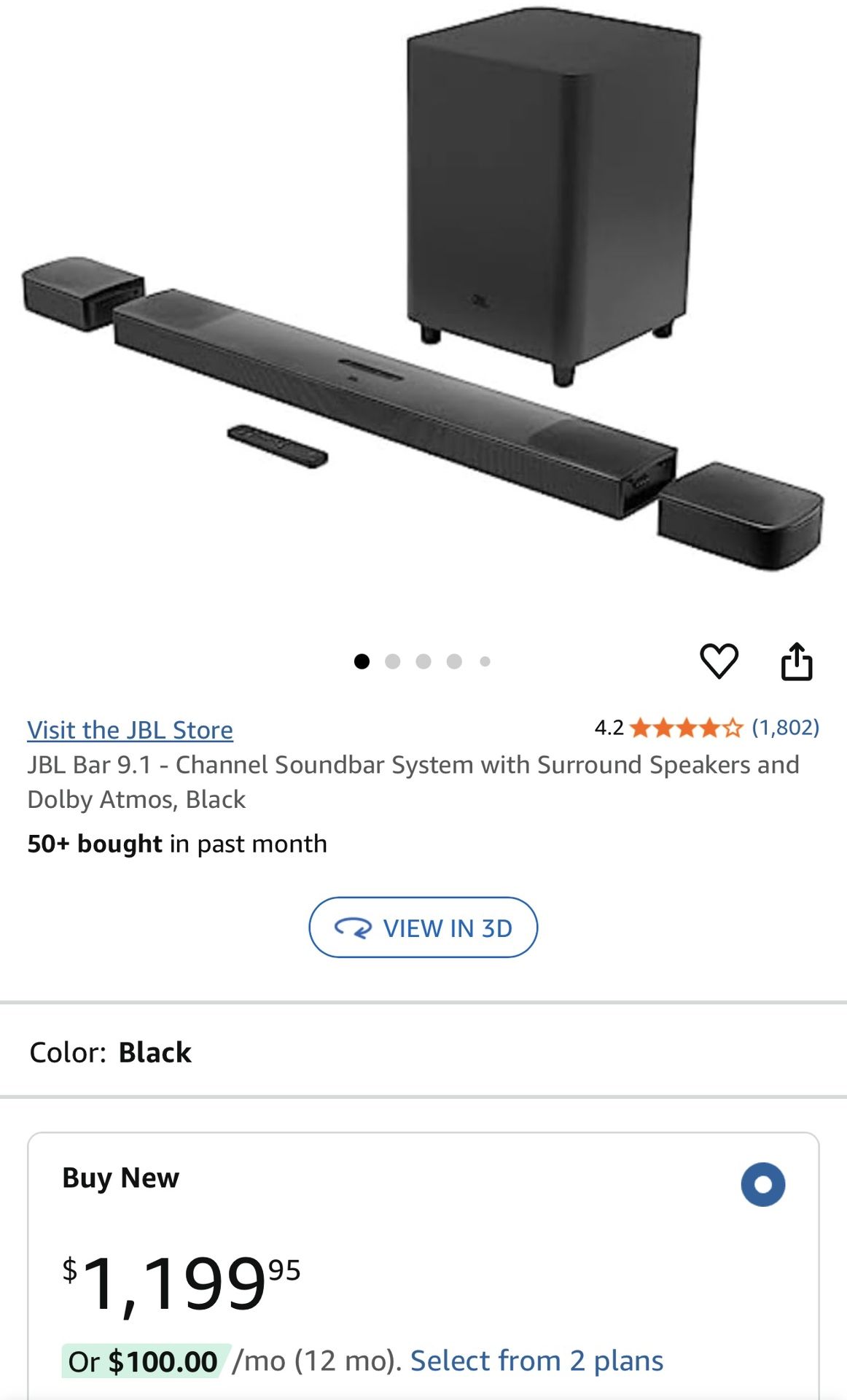 JBL Bar 9.1 - Channel Soundbar System with Surround Speakers and Dolby Atmos, Black