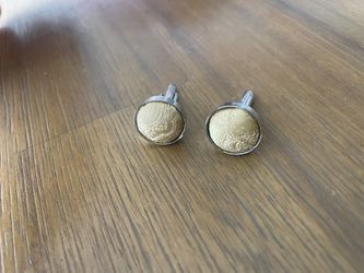 Silvers Tone Yellow Gold Fabric Cufflinks