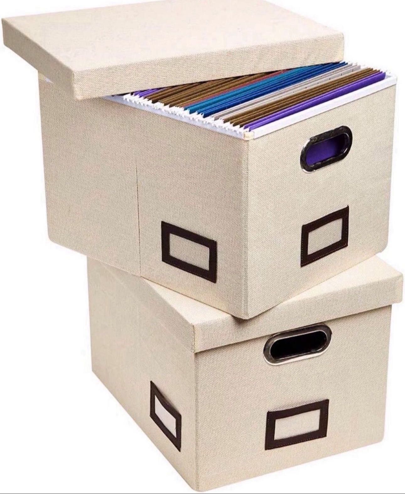 File Box for Hanging Files, Set of 2, Storage Office Box with 60 lbs Weight Capacity, Filing Box with Durable MDF Board & Linen Fabric, File Storage O