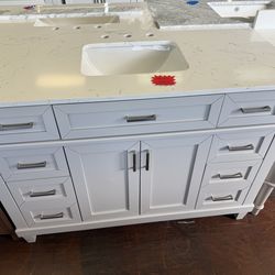 Talmore 48 in. Single Sink Sky Grey Bath Vanity with White Engineered Carrara Top