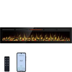 80" WiFi Electric Fireplace Inserts, Recessed and Wall Mounted Fireplace