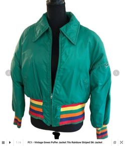 Vintage 70s Alpine Designs Rainbow Striped Down Puffer Jacket Boulder Colorado L