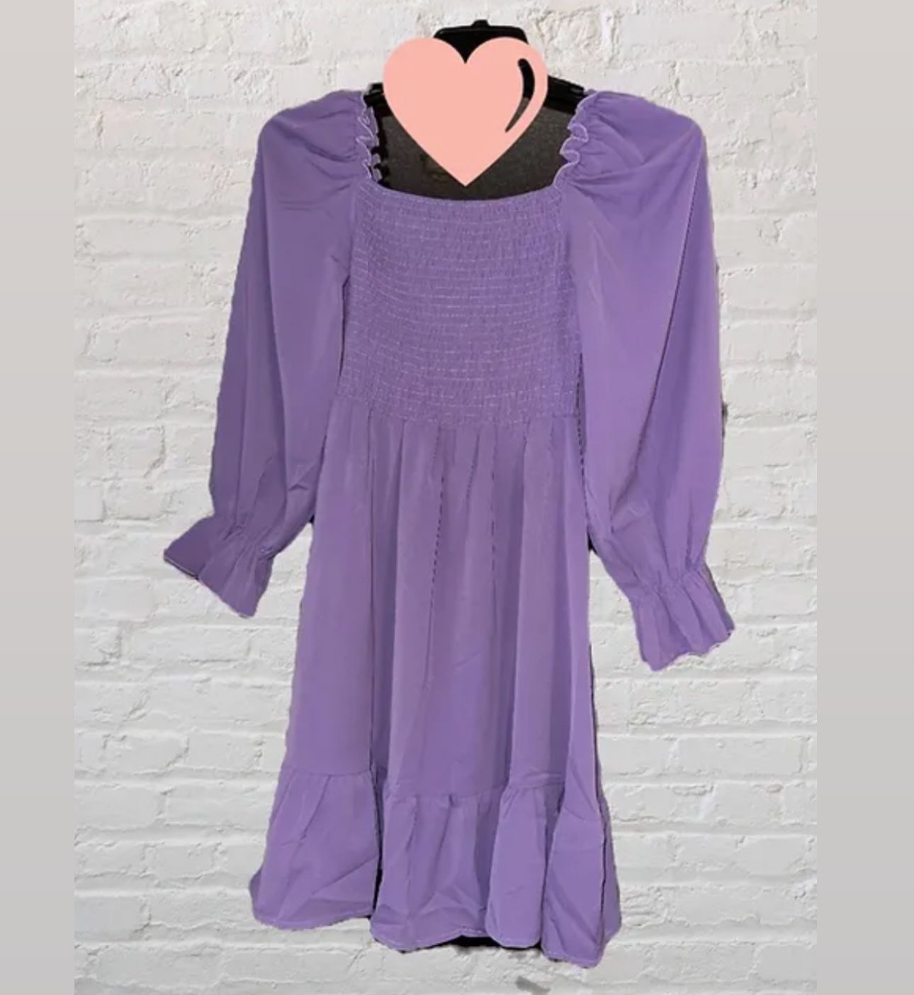 Brand New Size (Small) Lilac Purple Square Neck Long Flounce Sleeve Short Dress