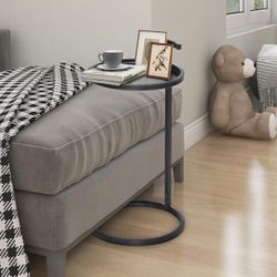 Dia. 14 in. x H 26.3 in. Black Color Round Metal C-Table and Accent Table(black/golden)