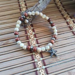 Wood Bead Bracelet with Starfish Charm