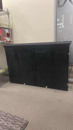 Outdoor TV Enclosure Weatherproof, Wooden TV Cabinet with Collapsible Sliding Doors,Black