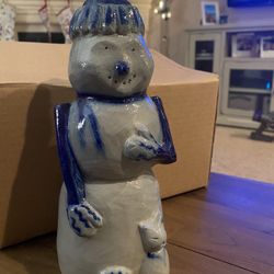 Hart Road Pottery HRP Salt Glazed Snowman with Cat Folk Art Christmas 2018