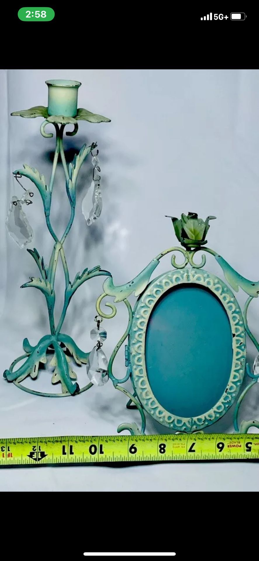 Victorian Style Metal Photo Frame And Matching Candle Stick