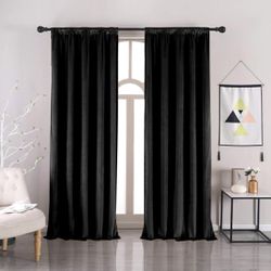 New! Blackish Velvet Blackout Curtains 108 Inches Long Light Blocking Rod Pocket Window Curtain Panels Heat Insulated Curtains Blackout Thermal Curtai
