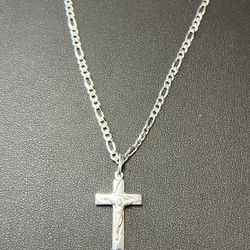 Silver Cross And Chain Necklace