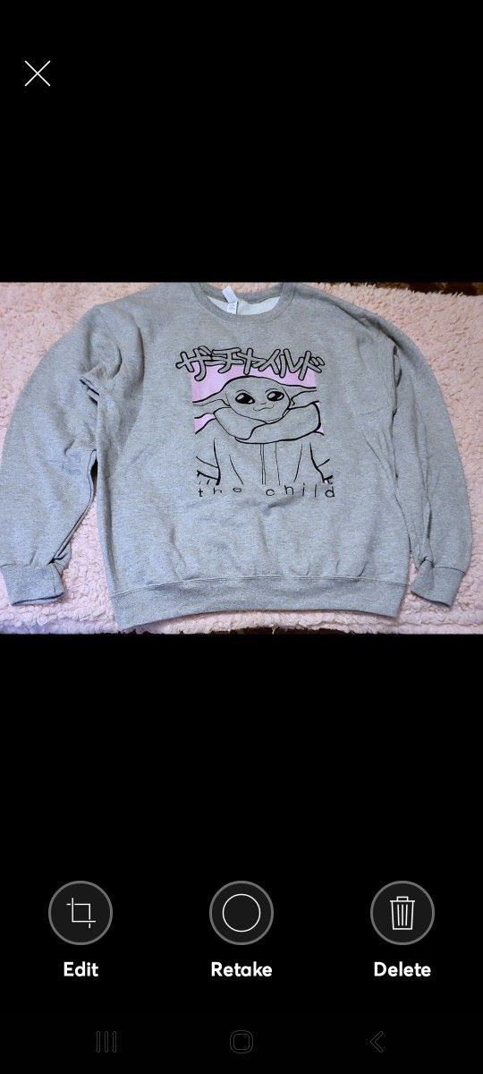 NWOT MENS JERZEES YODA THE CHILD SWEATSHIRT GRAY SIZE L 