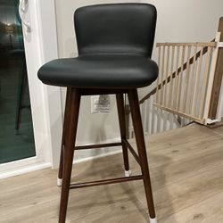 Article Sede Black Leather Walnut Swivel Bar Stools