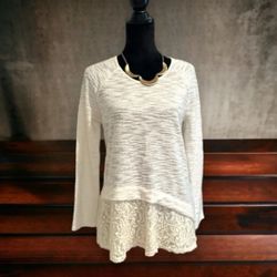 Cloth & Portrait Asymmetrical Cream Lace Accent Sweater Women's Small Boho Chic