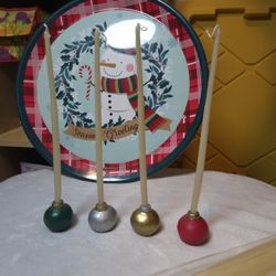 Vtg Christmas Ornament Candle Holder Ball Ornament Shaped Taper Candleholder Set