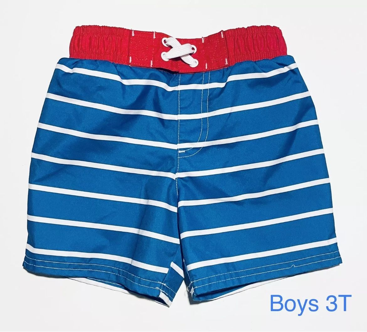 Cat & Jack Swim Shorts Red/Blue White Stripe Boys 3T, SMOKE FREE!