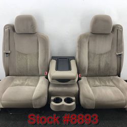 Tan Cloth Bucket Bench Console Front Seats For A 2003-07 Chevy Silverado EXT/CREW Cab Power Seat Stock #8893