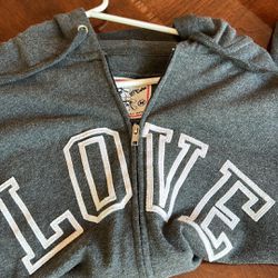 Love By Too Cute Size Medium, Long Sleeve, Gray, Zippered, Ladies Sweatshirt