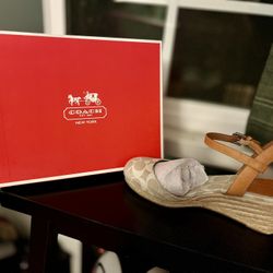 Vintage Coach Beige and Brown Wedge Sandals