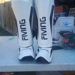 FIVING Muay Thai/MMA Shin Guards - White, Padded with Instep Protection -