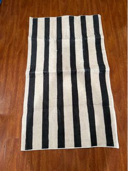 Black and White Striped Outdoor Rug/Doormat (34 x 58 inches) — Washable striped entryway mat; suitable for farmhouse-style front doors (layering decor