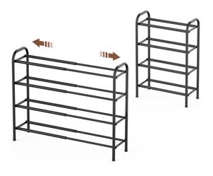2 expandable, four tier, black metal shoe rack