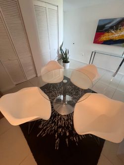 Modern Glass Dining Set with 4 Chairs + Console Table