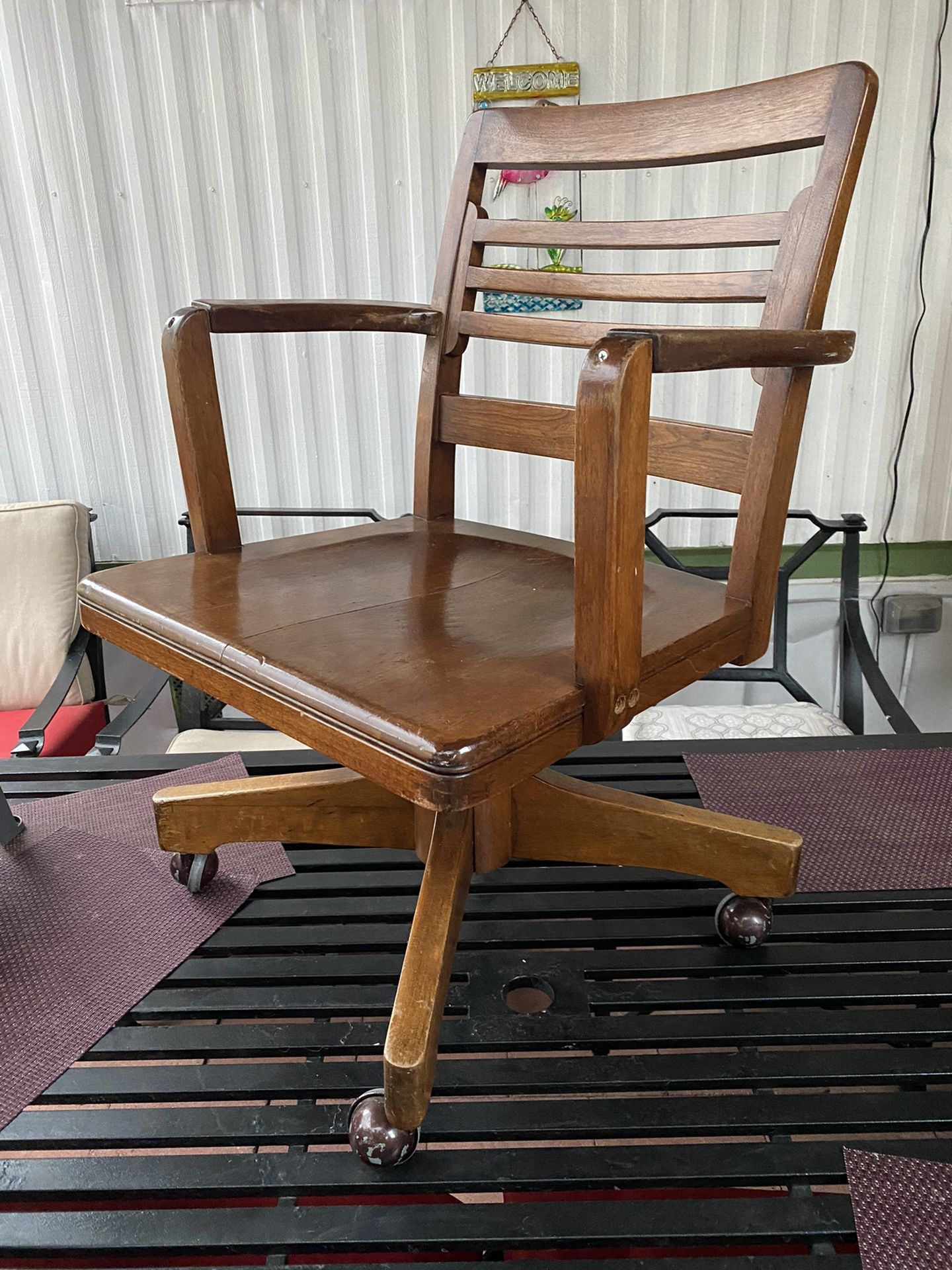 Heavy duty antique solid wood chair reclines chairs desk vintage