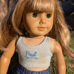 American Girl Doll Blonde Hair Green Eyes Pierced Ears 18" Custom Outfit