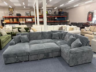 Large Gray Corduroy Sectional Sofa