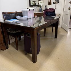 Dark Wood Dining Table With Glass Top