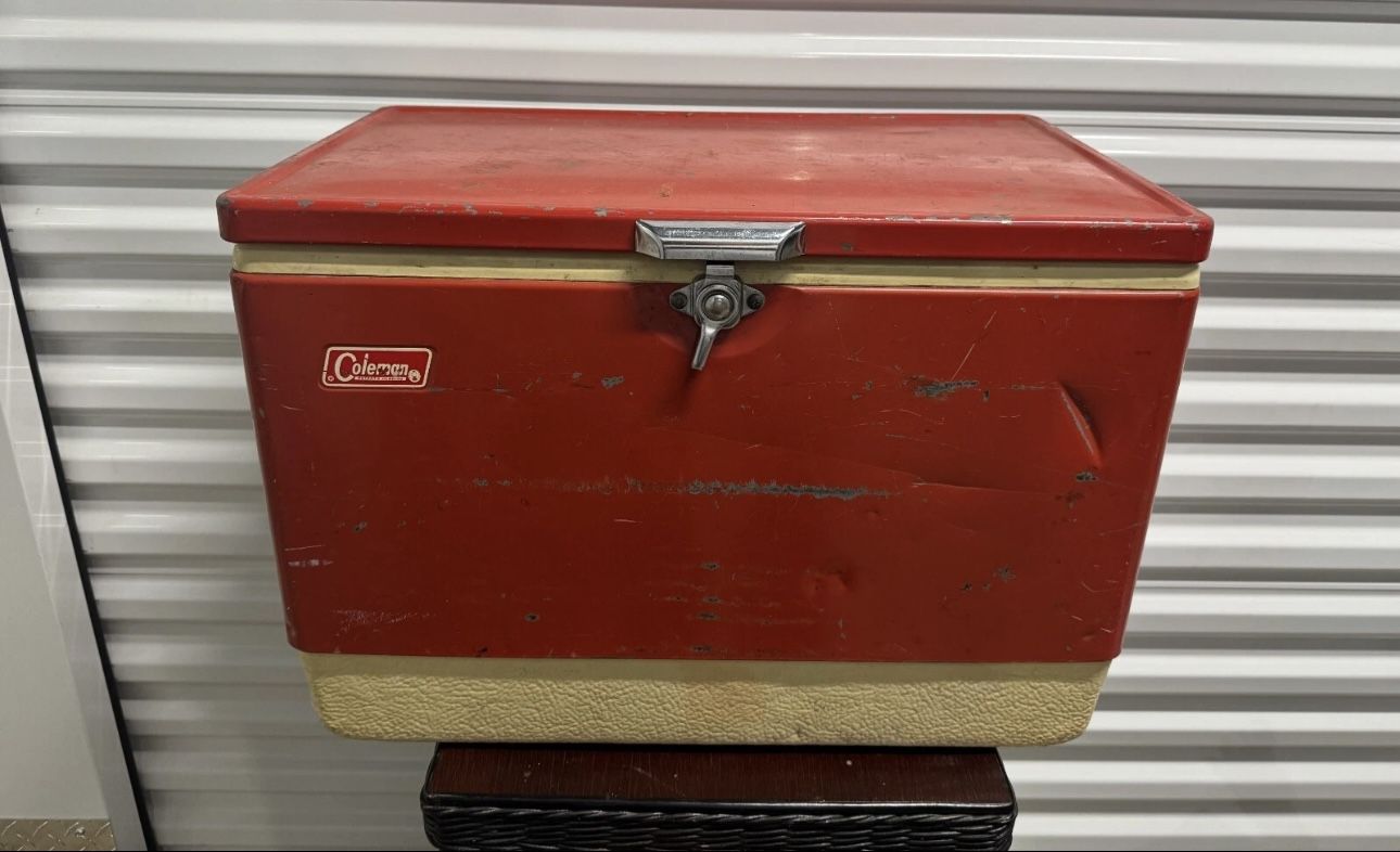 Vintage 1971 Coleman 16" Red Metal & Plastic Cooler – Camping/Beach