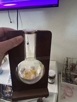 Glass Hardening Flask with Woodenstand bc you could cut off some plants and still in there