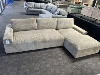 Tan Corduroy Modern Sectional Sofa 