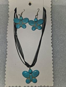 Set of turquoise butterflies.