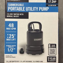 Everbilt Submersible Utility Pump 1/3 HP 48 GPM 25ft 101(contact info removed)