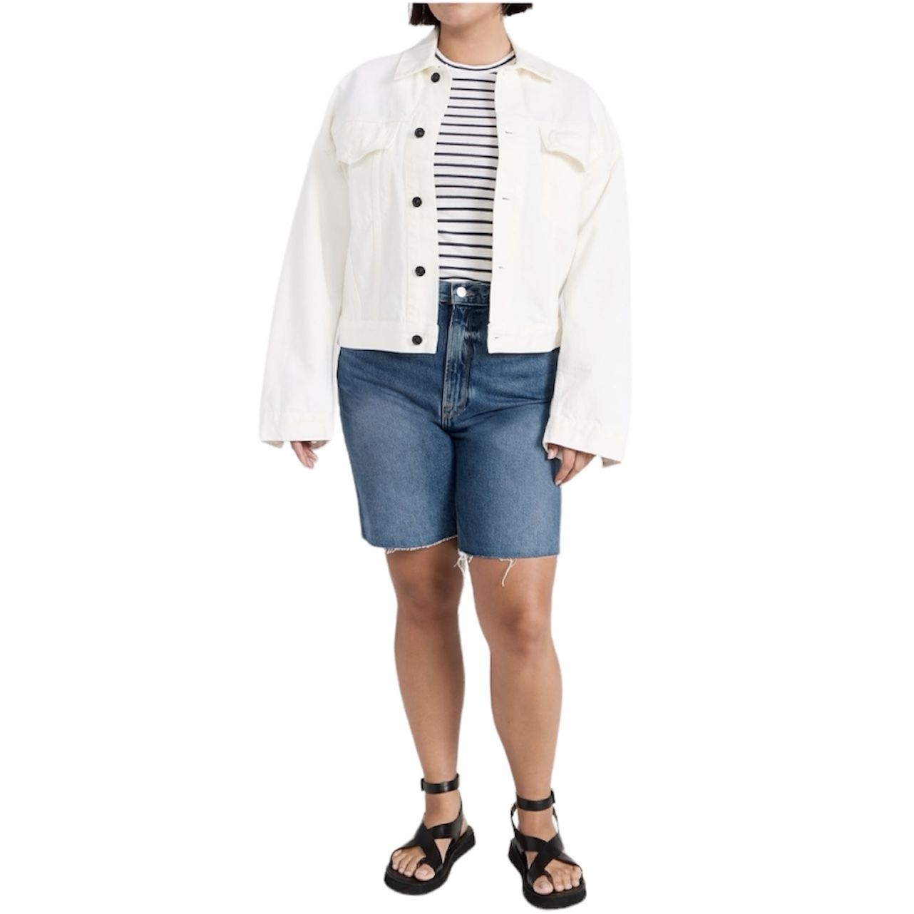 NEW Frame Women's High Rise Bermuda Denim Shorts Raw After