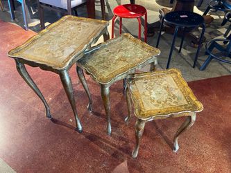 Vintage Inspired Gold Floral Tables (Set of 3)
