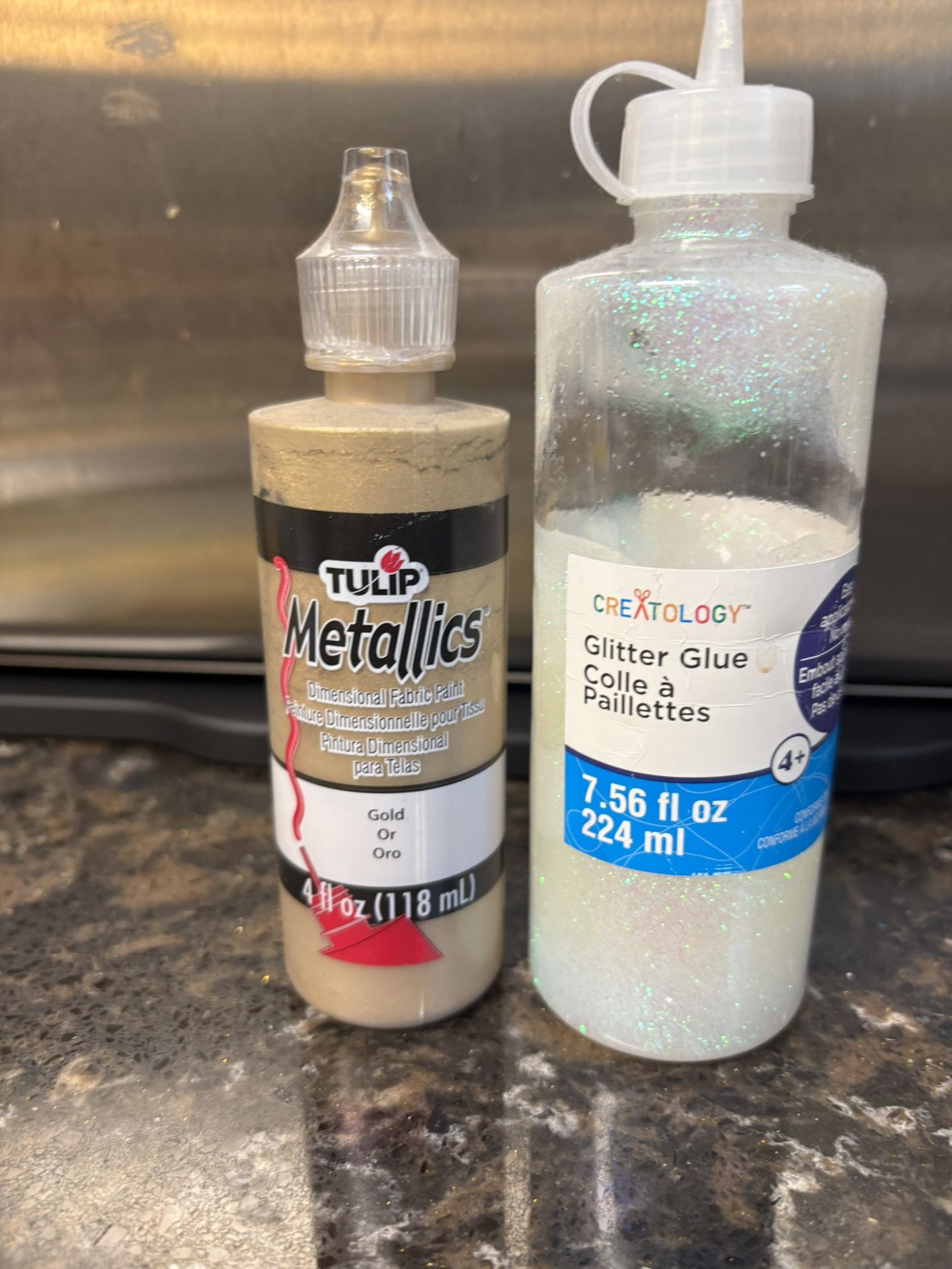 Glitter paints, gold, and clear sparkly