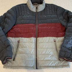 L Tommy Hilfiger Natural Down Packable Quilted Flag Full Zip Puffer Coat Jacket