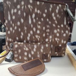 Angel Ranch Concealed Carry Purse. Brown & White Spotted Animal Print. Matching Wallet And Holster Included. 