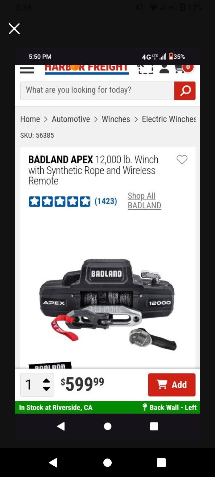BADLAND Apex Tow winch 12000 Synthetic Rope (Wireless Remote Controlled) Brand New In Box