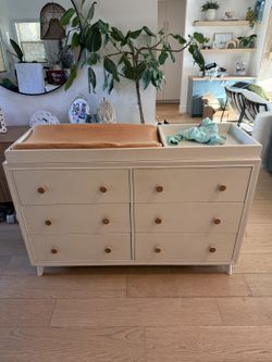 White 6-Drawer Dresser with Baby Changing Station on Top