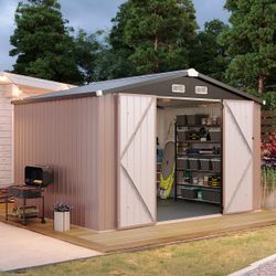 10x8 ft Heavy-Duty Galvanized Steel Outdoor Storage Shed with Floor