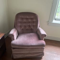 Vintage Pink velvet Swivel rocking Chair 
