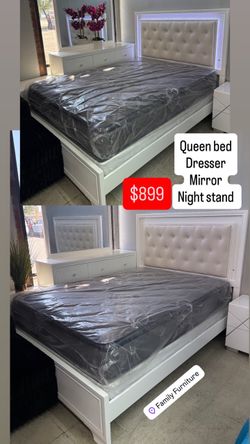 Queen Bedroom Set – Bed, Dresser, Mirror, Nightstand