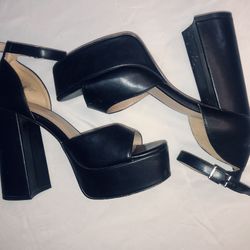 Mix No. 6 Black Matte Patent Platform Ankle Strap Heels Size 7.5