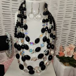 #2337, STUNNING AURORA BOREALIS CRYSTAL BEADS, NECKLACE, EARRINGS & BRACELET