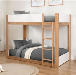 Twin/twin Size white/natural bubkbed with Orthopedic Mattress Included